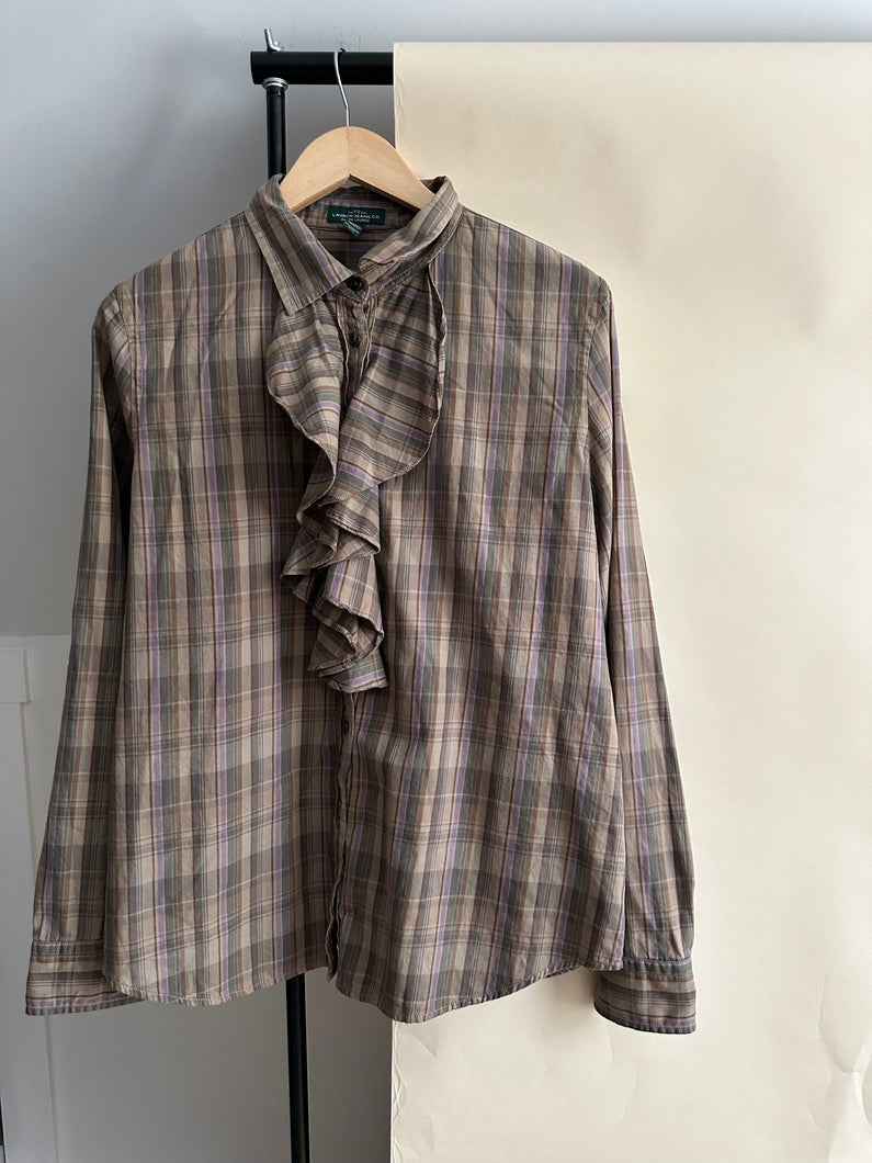 Vintage Plaid Ruffled Collar Blouse (Sized M-XL)