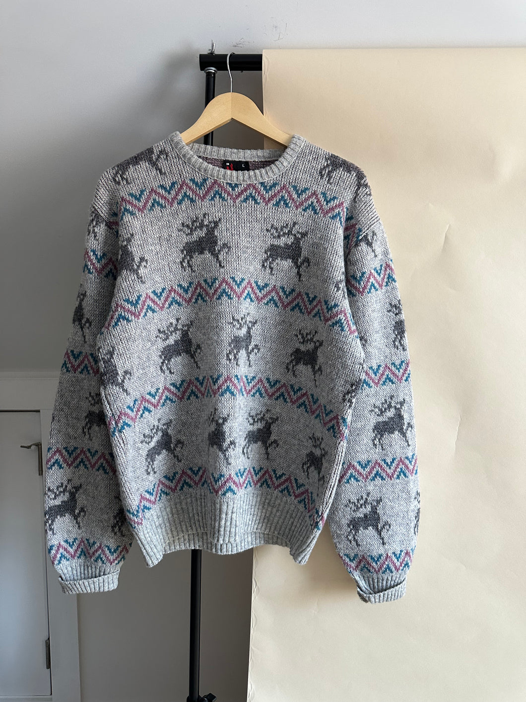 Vintage Reindeer Block Print Sweater (Sized M/L)