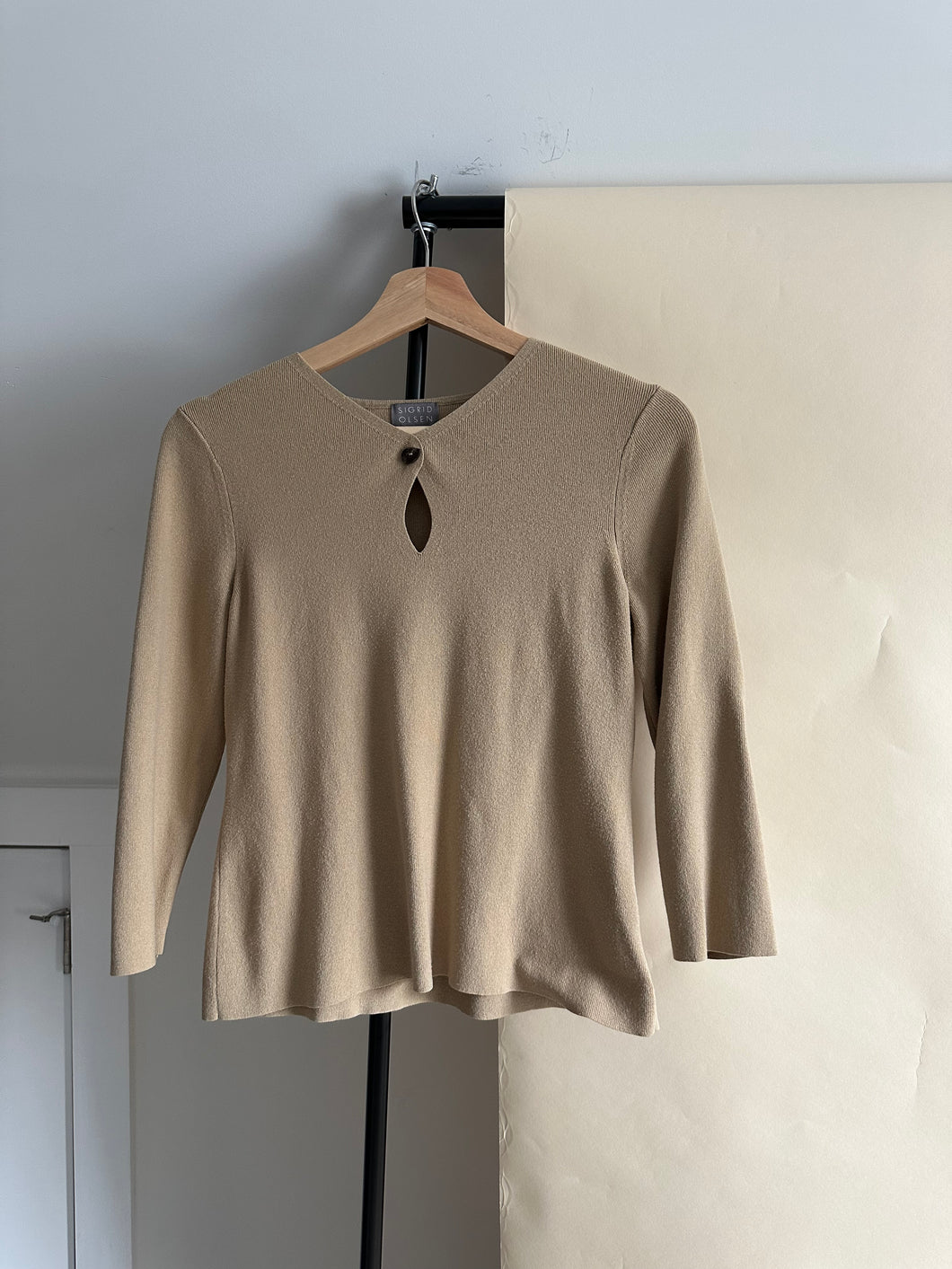 Vintage Micro-Ribbed Blouse (Size S)